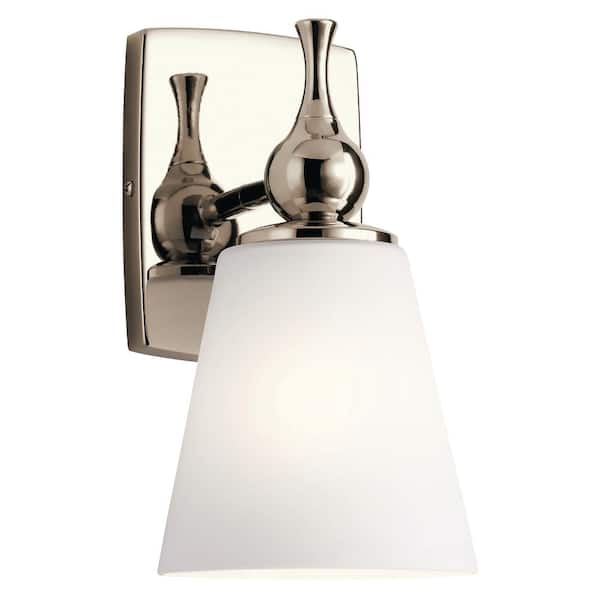 KICHLER Cosabella 6 in. 1-Light Polished Nickel Bathroom Indoor Wall Sconce Light with Satin Etched Cased Opal Glass