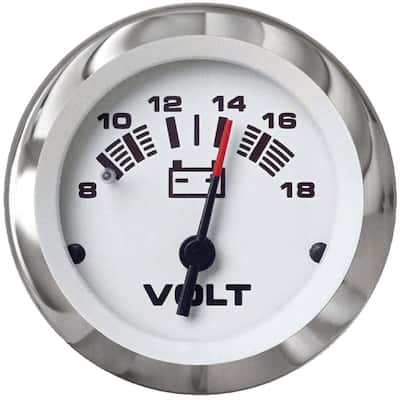 Lido Series 2 in. White & Stainless Steel 12V 8 - 18 VDC Dial Range Voltmeter Gauge