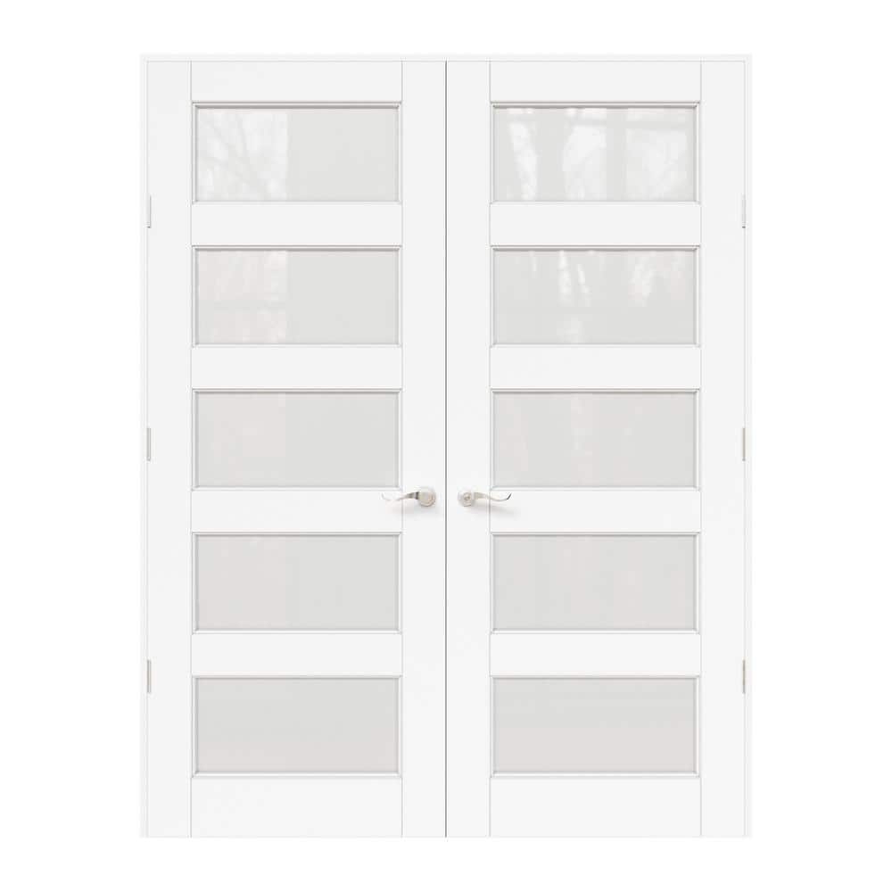 56 in. x 80 in. Universal 5-Lite Frosted Glass White Solid Core MDF Double French Door with Quick Assemble Jamb price history on PriceWatchPro