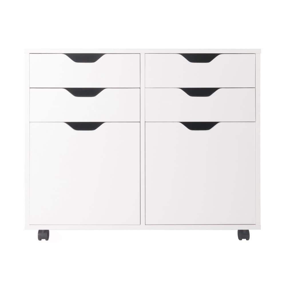 Modern White Composite Wood Mobile Storage Cabinet with Locking Wheels