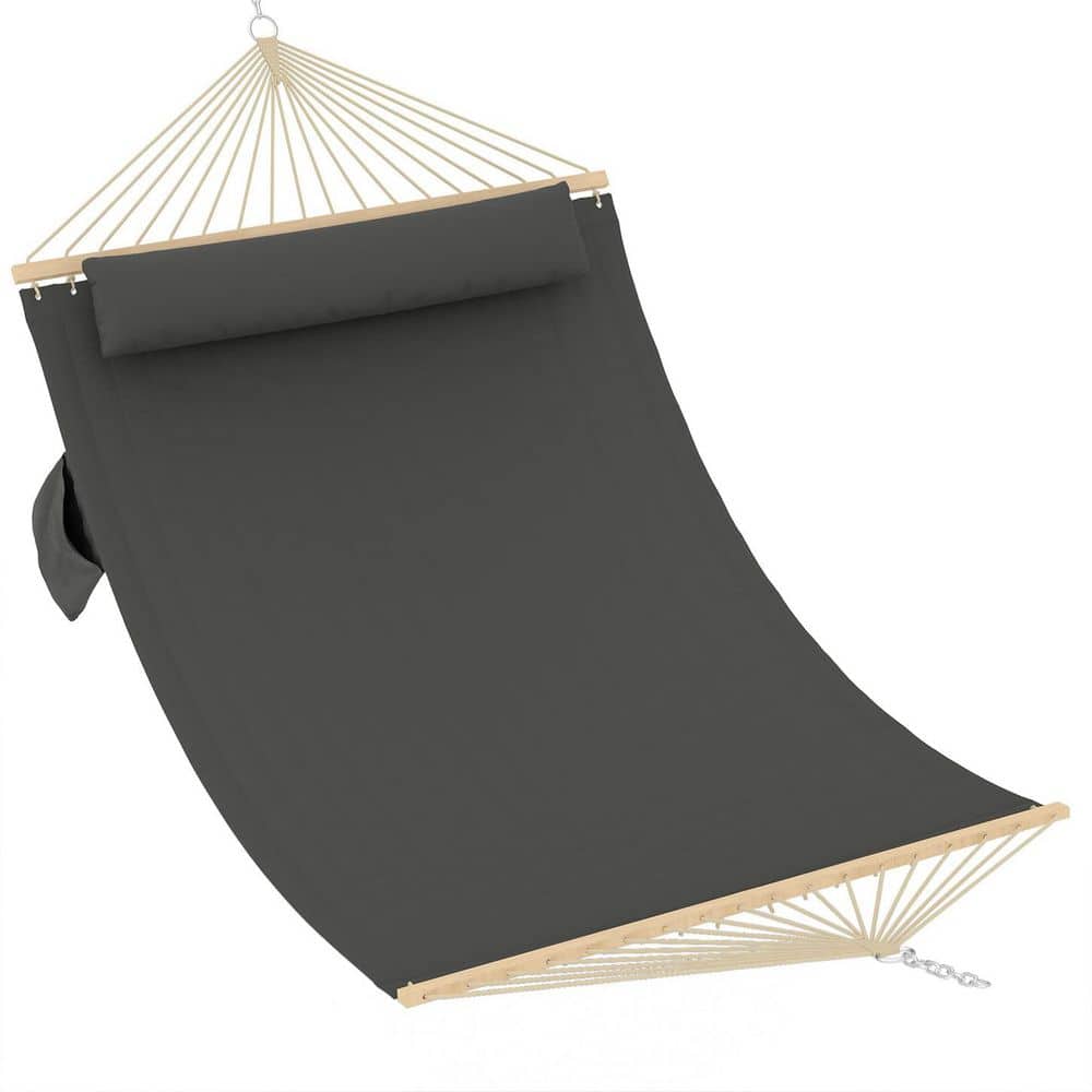 12 ft. Portable Double Hammock, Quilted Fabric Hammock Bed with Spreader Bar and Pillow in Gray price history on PriceWatchPro