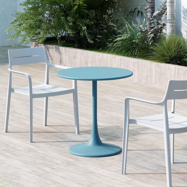 Kurv Tiffany Blue Metal 24 in. Pedestal Dining Table (Seats 2)
