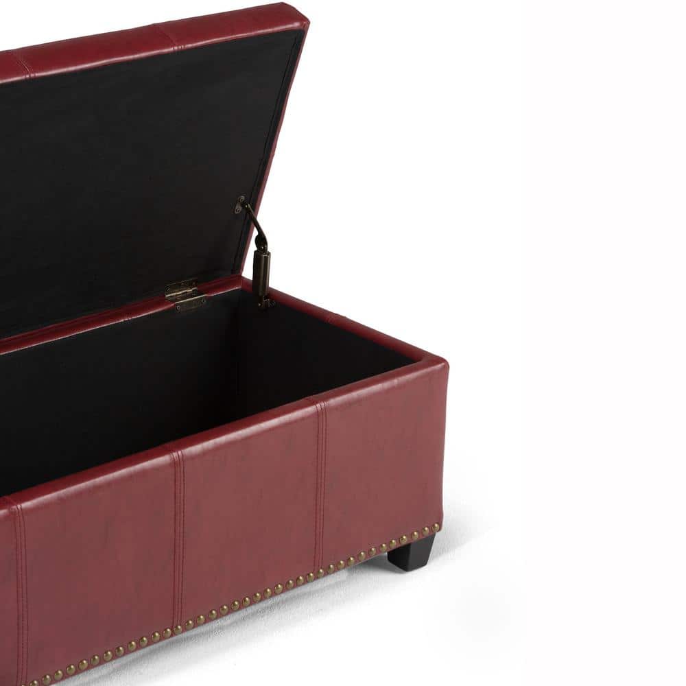Radicchio Red Bonded Leather Storage Bench Ottoman