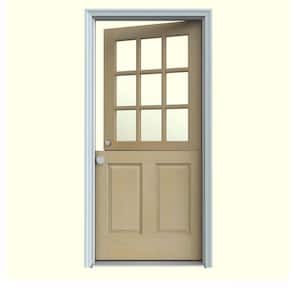 32 in. x 80 in. 9 Lite Unfinished Wood Prehung Right-Hand Inswing Dutch Back Door w/Primed AuraLast Jamb and Brickmold