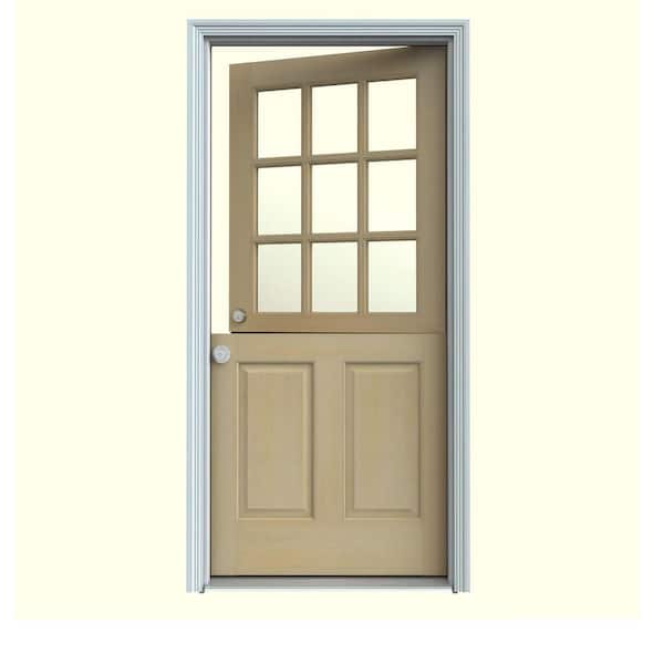 JELD-WEN 32 in. x 80 in. 9 Lite Unfinished Wood Prehung Right-Hand Inswing Dutch Back Door w/Primed AuraLast Jamb and Brickmold