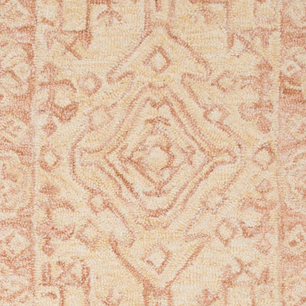 Ivory and Blush Handmade Wool Floral Runner Rug
