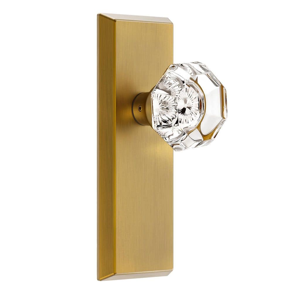 Vintage Antique Brass Interior Dummy Door Knob 2 Pack with Diamond-Cut Crystal Knob and Beveled Rectangular Backplate price history on PriceWatchPro