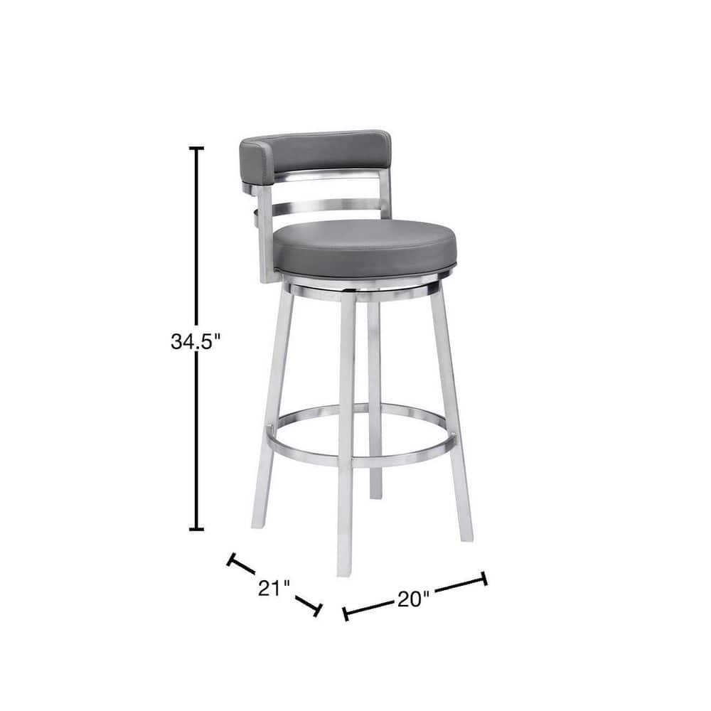 Madrid 26" Gray Faux Leather and Metal Swivel Bar Stool