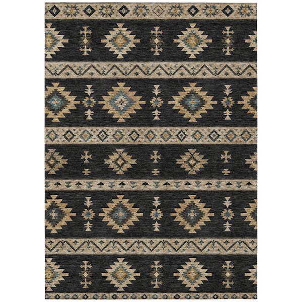 Chantille Machine Washable Indoor/Outdoor Abstract ACN3126 Black 5 ft. x 7 ft. 6 in. Area Rug