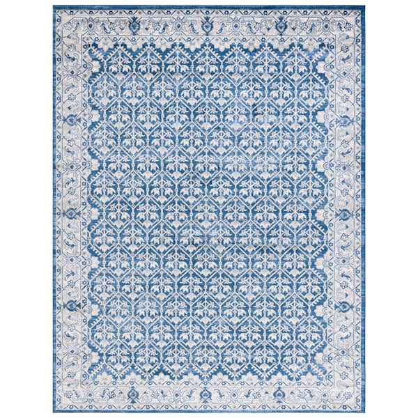 Brentwood 11 ft. x 15 ft. Navy/Light Gray Border Multi-Floral Geometric Area Rug