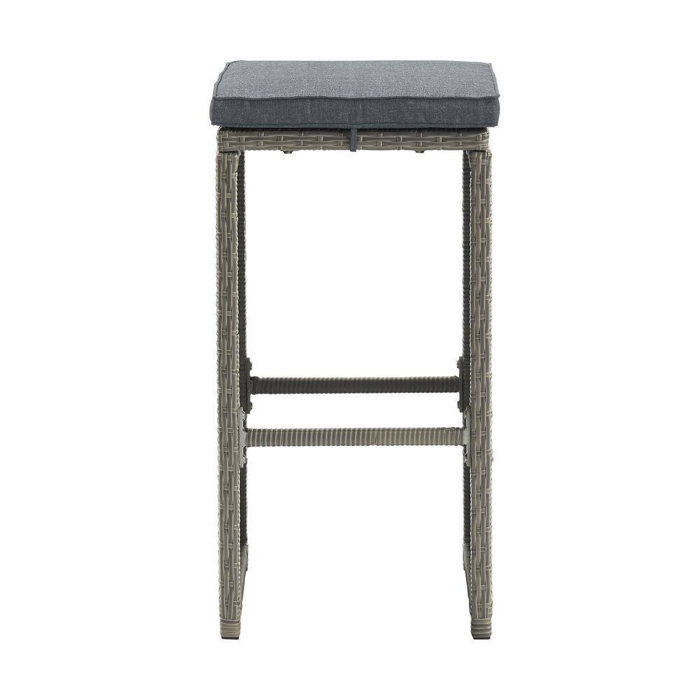 Asti 30" Gray All-Weather Wicker Outdoor Pub Stools with Cushions - Set of 6