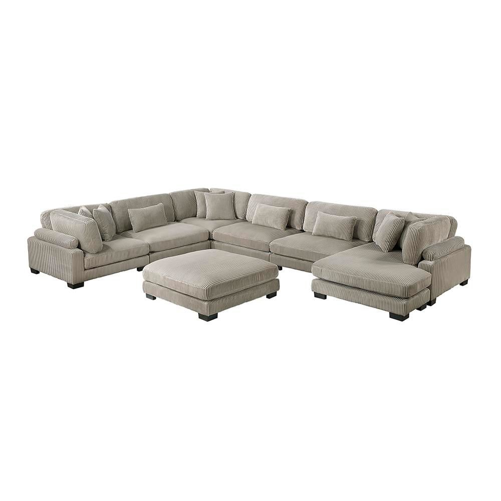 Turbo 135 in. Pillow Top Arm 7-Piece Corduroy Fabric Modular Sectional Sofa in. Taupe with Reversible Chaise and Ottoman