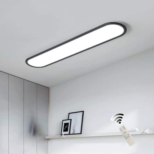 39.4 in. 48-Watt Modern Simple Black Dimmable Integrated LED Flush Mount with White Acrylic Shade and Remote Included