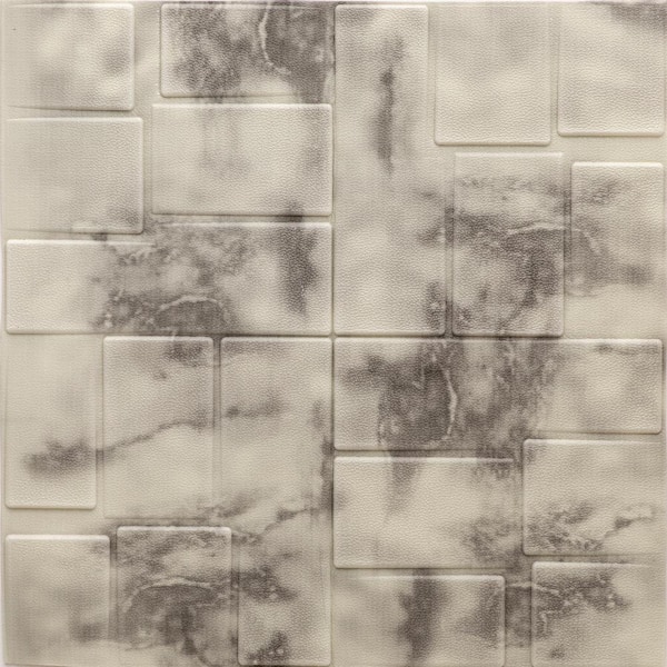Dundee Deco Falkirk Jura II 28 in. x 28 in. Peel and Stick Beige, Charcoal Faux Marble PE Foam Decorative Wall Paneling (5-Pack)