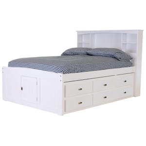 Mission Casual White Full Sized Captains Bookcase Bed with Twelve Drawers