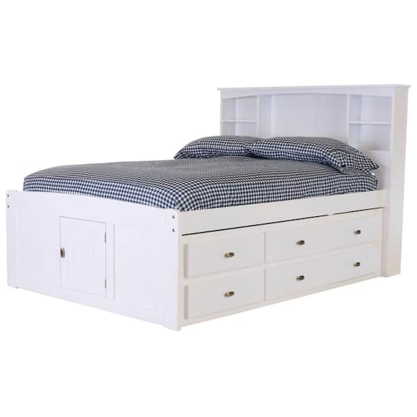 OS Home and Office Furniture Mission Casual White Full Sized Captains Bookcase Bed with 6-Drawers
