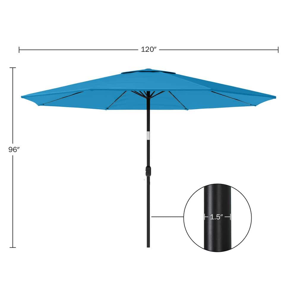 Bright Blue 10-Foot Solar LED Patio Umbrella with Steel Frame