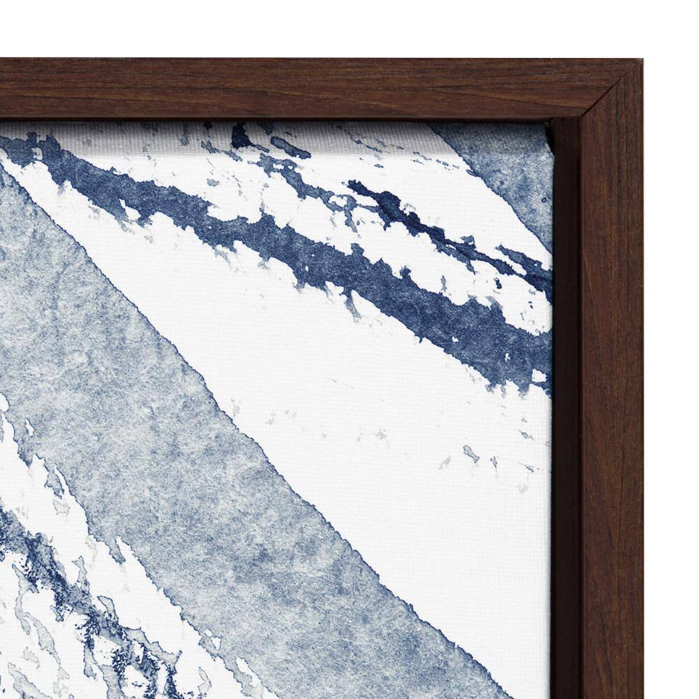 Indigo Watercolor Abstract Canvas Print with Brown Frame