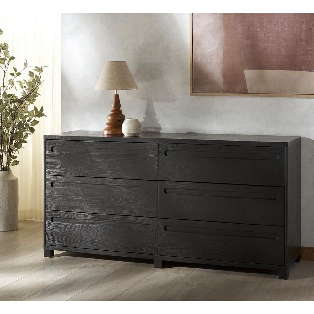 SAFAVIEH Tobiette Black 6 Drawer 66 in. Wide Dresser SFV2196B