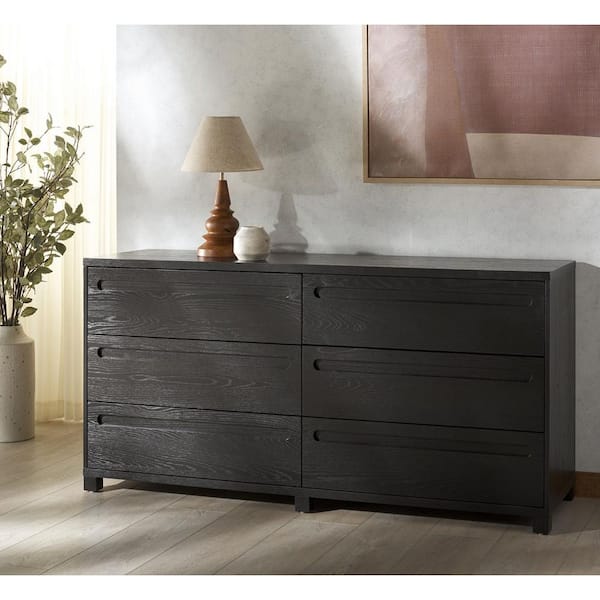 home depot black dresser LACOO Creaser 52 in. Black MDF Dresser for Bedroom, Wide Chest of Drawers with 5-Wood Dresser Drawers