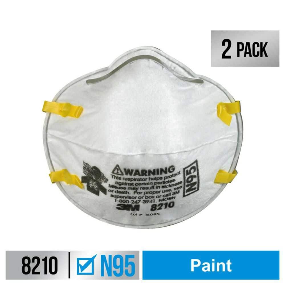 3M N95 Disposable Paint Prep Sanding Disposable Respirator Mask (2-Pack), White -  8210PA1-A