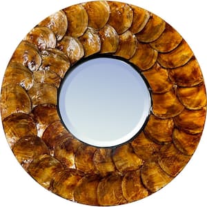 Bronze Aeolian Small Mother of Pearl 18 in. x 18 in. Classic Round Framed Bronze Decorative Mirror