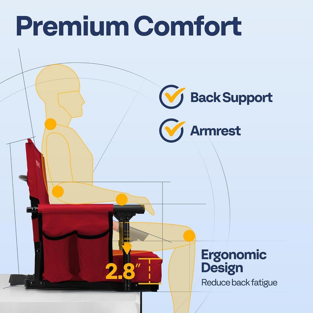 Red Foldable Stadium Seats with Back Support and Cushion, 2-Pack