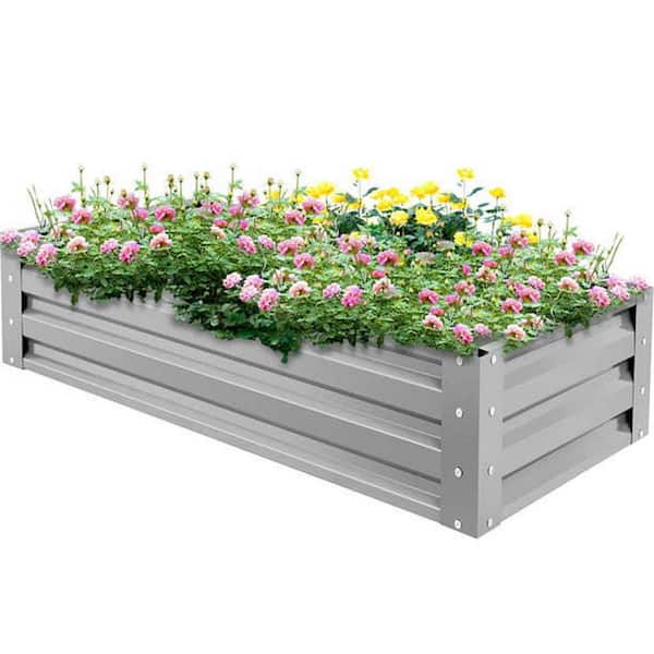Zeus & Ruta 48 in. x 24 in. x 10 in. Steel Gray Garden Bed Square Garden Planter