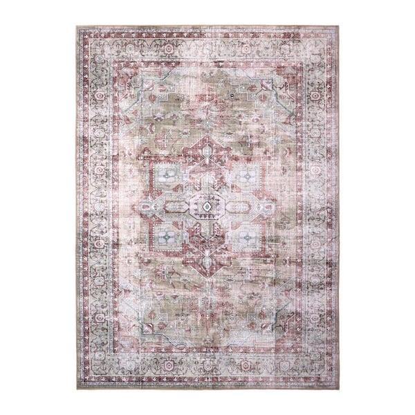 Machine Washable Paisley Desert Rose 3 ft. x 5 ft. Kitchen/Bedroom/Living Room Indoor Area Rug
