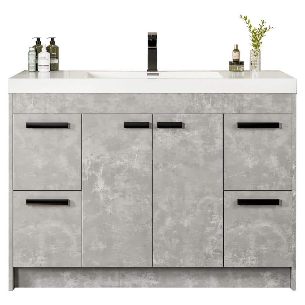 Lugano 48" Cement Gray Modern Bathroom Vanity with White Acrylic Sink