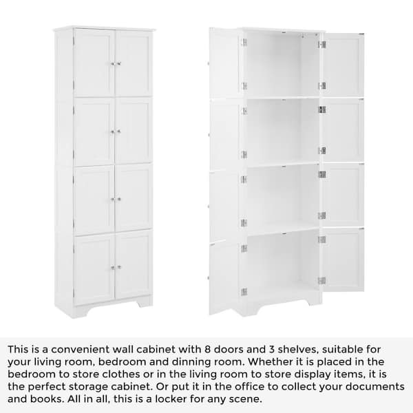 8 Door White Storage Wall Cabinet With, 8 Foot Tall Storage Cabinet