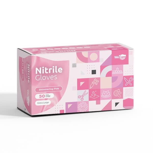 WeCare Extra-Large Nitrile Latex Free and Powder Free Disposable Gloves in Shimmering Pink (50 Gloves