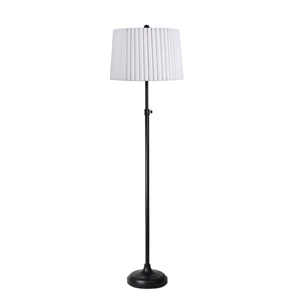 Fangio Lighting 54.75-62" Adjustable Satin Black Metal Column Floor Lamp with Designer Mini-Fluted Shade