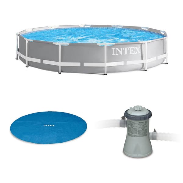 Intex 12 ft. x 30 in. Steel Frame Pool, Cover, Filter Pump, Cartridge (2-Pack)