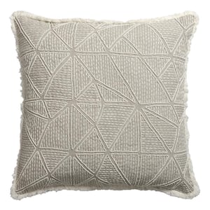 Odyssey Hand-Woven Beige/Ivory Botanical Linen 20 in. x 20 in. Indoor Throw Pillow