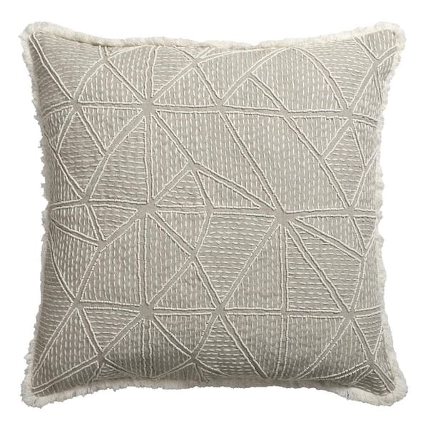 Unbranded Odyssey Hand-Woven Beige/Ivory Botanical Linen 20 in. x 20 in. Indoor Throw Pillow