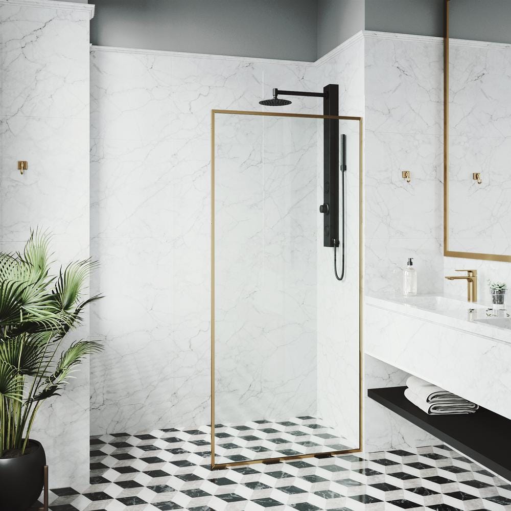 Matte Gold and Clear Glass Fixed Shower Screen