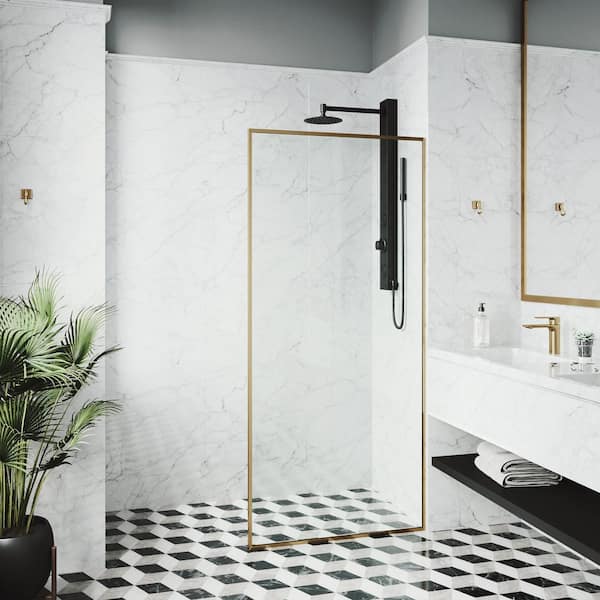 VIGO Meridian 34 in. W x 74 in. H Framed Fixed Shower Screen