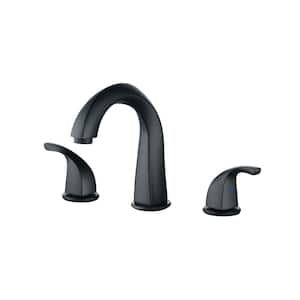 8 in. Widespread Double Handle Bathroom Mid Arc Faucet for 3-Holes with Pop-Up Drain Assembly in Matte Black