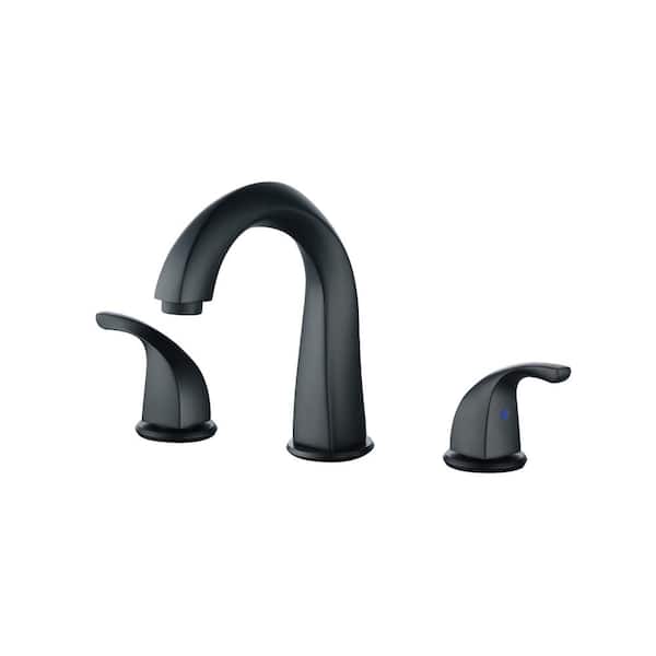 IVIGA 8 in. Widespread Double Handle Bathroom Mid Arc Faucet for 3-Holes with Pop-Up Drain Assembly in Matte Black