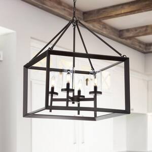 Anna 21 in. 4-Light Oil Rubbed Bronze Metal/Glass LED Pendant
