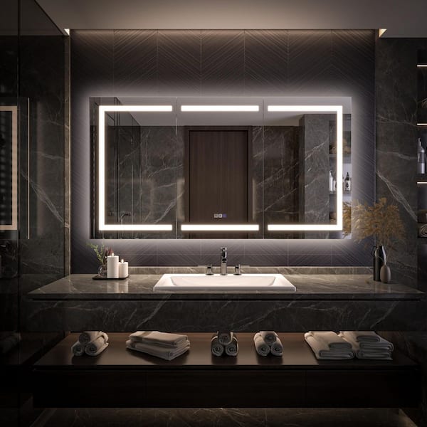 Moray 66 in. W x 36 in. H Rectangular Aluminum Recessed or Surface Mount Medicine Cabinet with Mirror and Front&Backlit