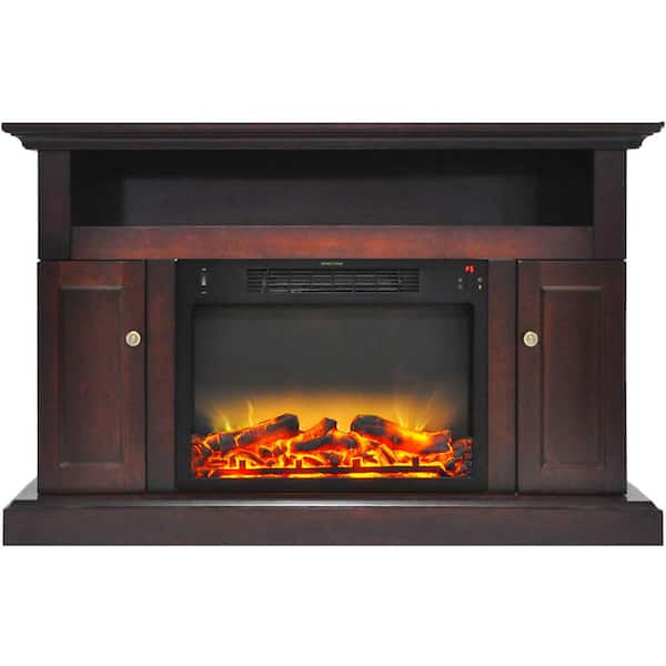 Cambridge Sorrento Electric Fireplace with an Enhanced Log Display and 47 in. Entertainment Stand in Mahogany