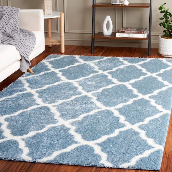 Tahoe Shag 5 ft. x 7 ft. Blue/White Trellis Diamond Area Rug
