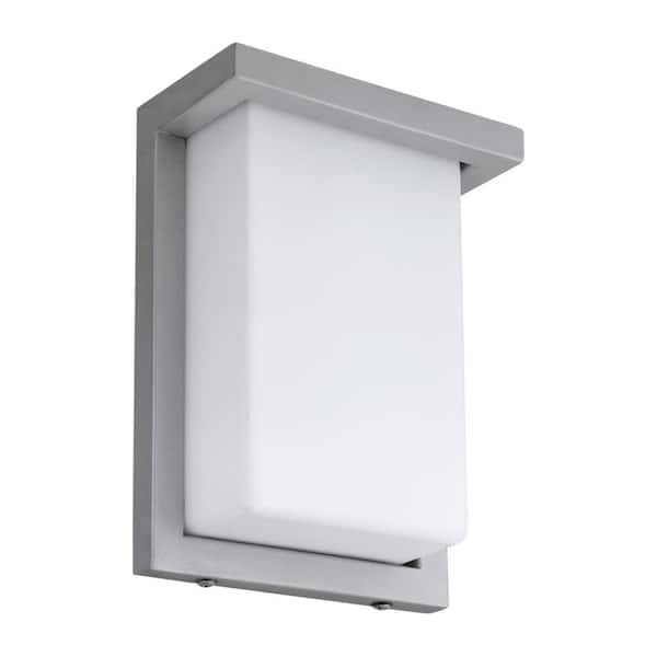 Sunlite 8 in. Silver Integrated LED Slim Rectangle Outdoor Hardwired Wall Sconce Selectable CCT