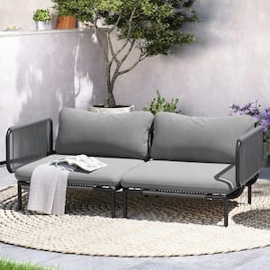 2-Piece Drawcord Metal Outdoor Sectional Set with Dark Gray Cushions