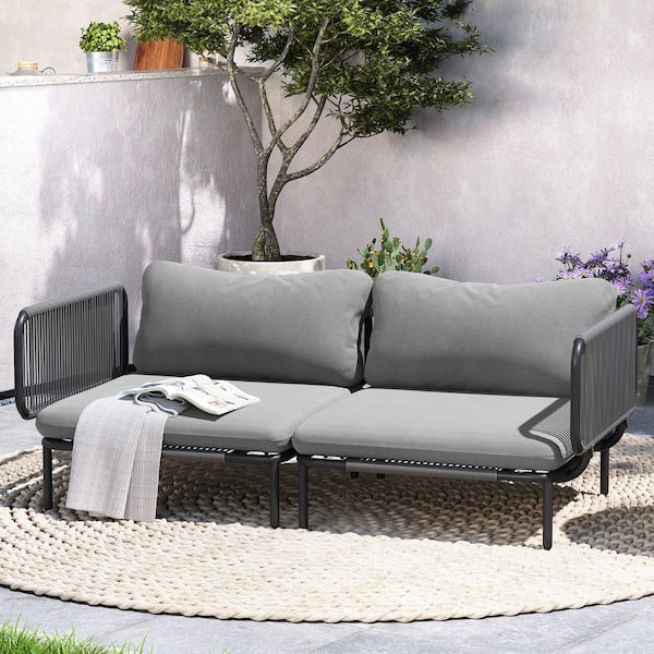 Crestlive Products 2-Piece Drawcord Metal Outdoor Sectional Set with Dark Gray Cushions