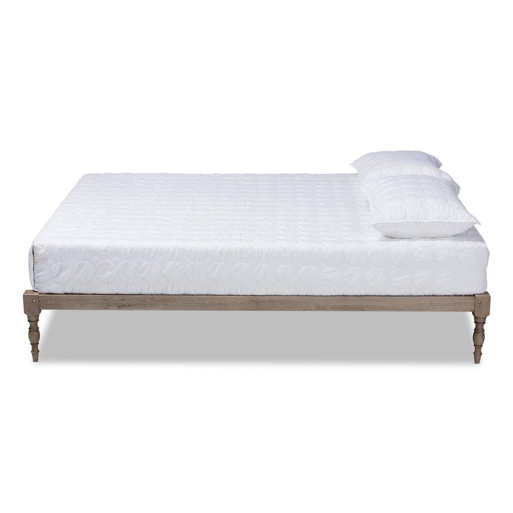 Iseline Antique Grey Solid Rubberwood Full Platform Bed Frame