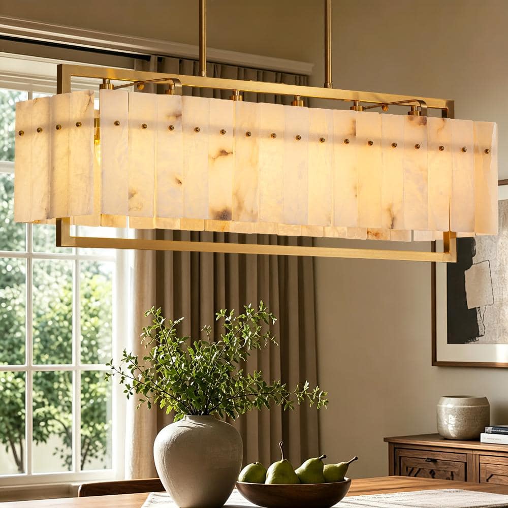 35 in. 6 Light Brass Linear Spanish Alabaster Chandelier for Dining Room and Kitchen Island price history on PriceWatchPro