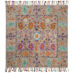 Blossom Gray/Multi 8 ft. x 8 ft. Square Border Area Rug